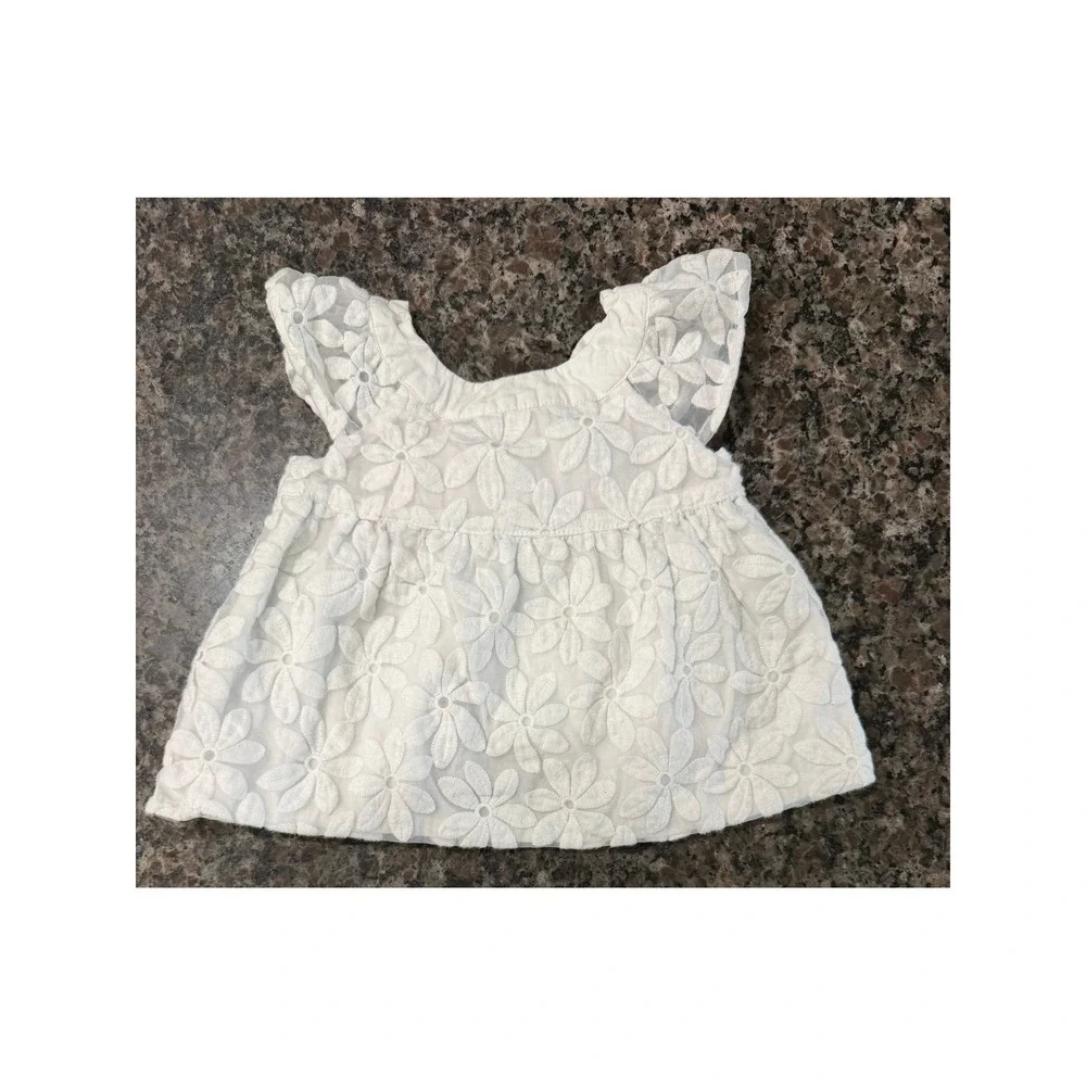 VTG Gymboree Baby Girl White Floral Eyelet Flutter Sleeve Top 6-12 Month BowBack